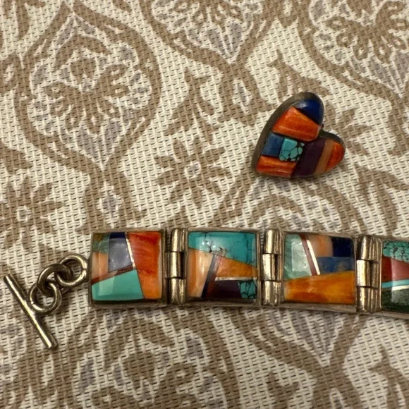 lynol yellowhorse sterling 925 silver bracelet and studs earrings vintage